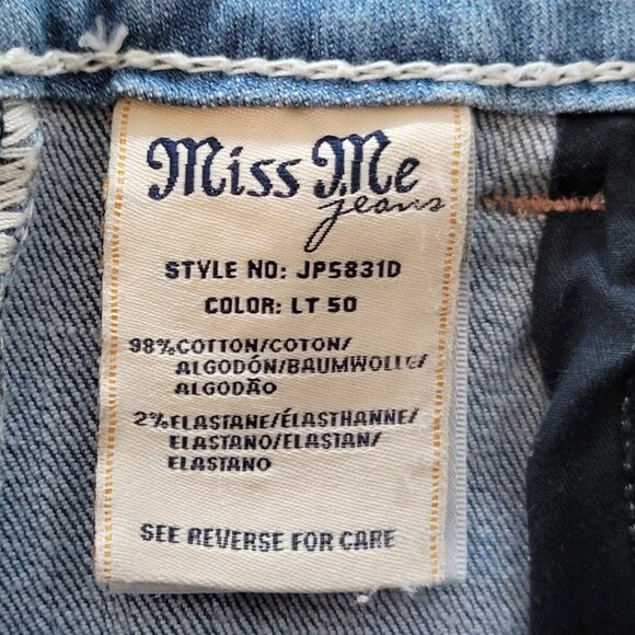 MISS ME LOW RISE SHORTS BLUE JEAN DENIM W/RHINESTONES & HOLOGRAPHIC POCKETS SIZE - Picture 7 of 13